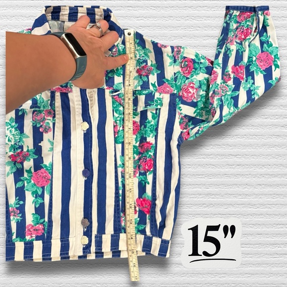 Vintage Reto Floral And Stripes Cropped Jacket - Picture 3 of 7